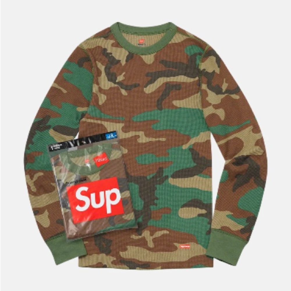 SUPREME Hanes Thermal Crew Camo Long Sleeve Shirt Sz Small, Never Worn
